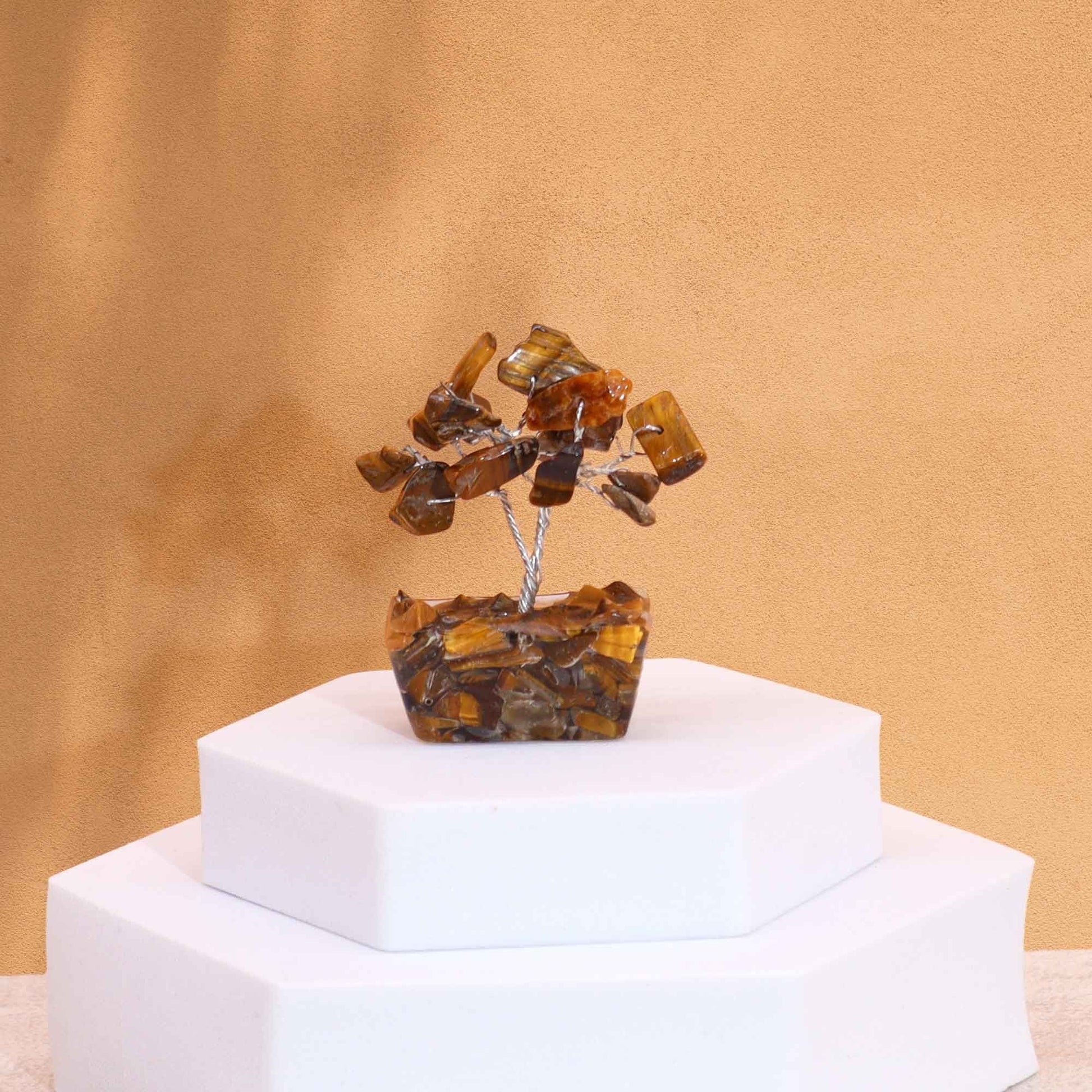 Polished Mini Gemstone Tree On Orgonite Base Tigereye 15 Stones 1 featuring natural patterning and unique variations - Positive Faith Hope Love