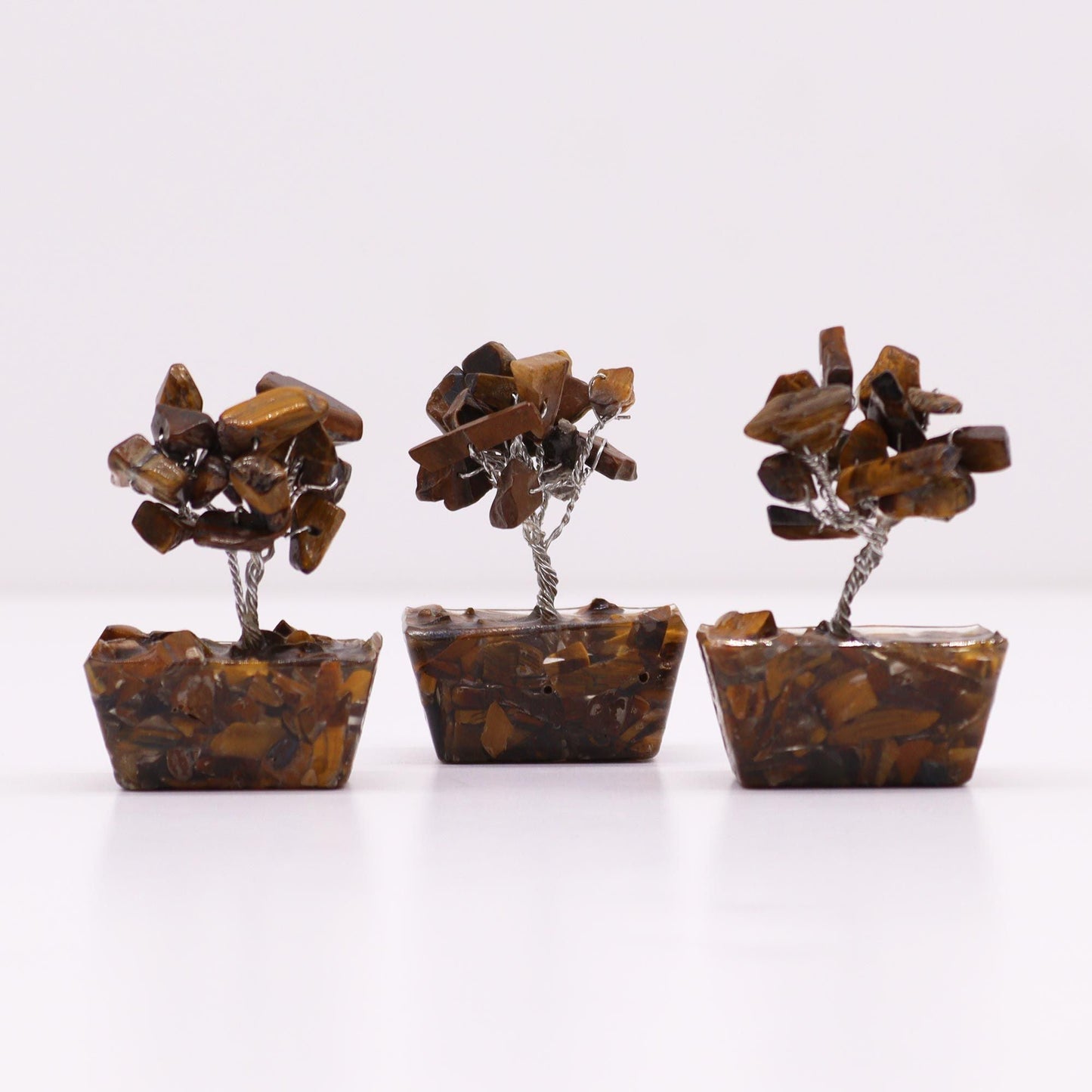 Polished Mini Gemstone Tree On Orgonite Base Tigereye 15 Stones 1 featuring natural patterning and unique variations - Positive Faith Hope Love