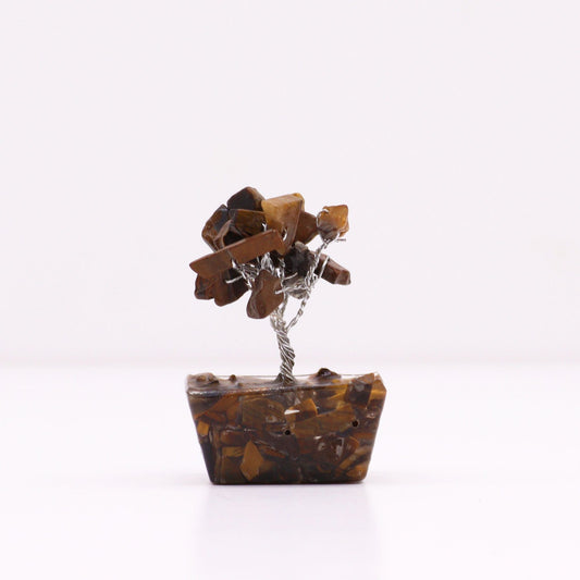 Polished Mini Gemstone Tree On Orgonite Base - Tigereye (15 stones) featuring natural patterning and unique variations - Positive Faith Hope Love