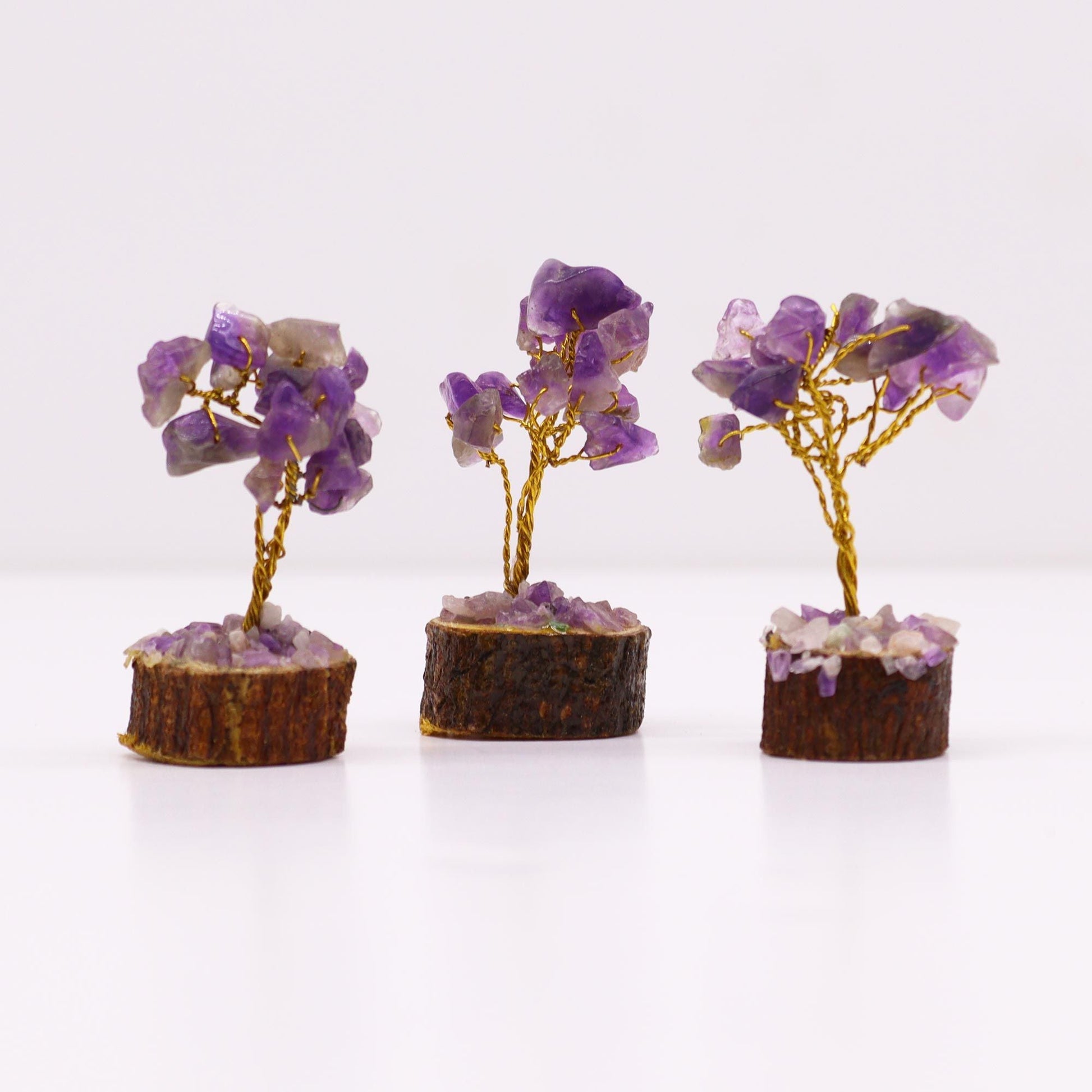 Polished Mini Gemstone Tree On Wood Base Amethyst 15 Stones 1 featuring rich purple colour and natural clarity - Positive Faith Hope Love