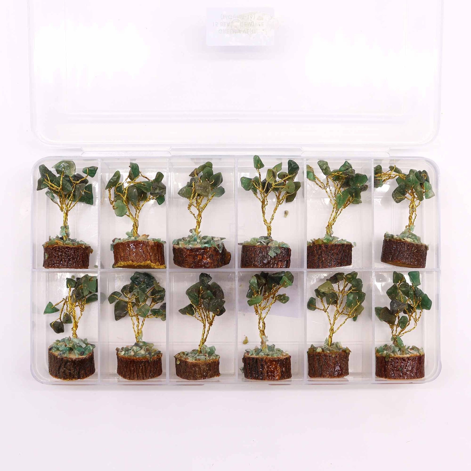Polished Mini Gemstone Tree On Wood Base Green Aventurine 15 Stones 1 featuring green tone with subtle sparkle - Positive Faith Hope Love