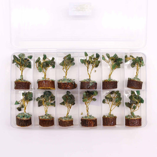 Polished Mini Gemstone Tree On Wood Base Green Aventurine 15 Stones 1 featuring green tone with subtle sparkle - Positive Faith Hope Love