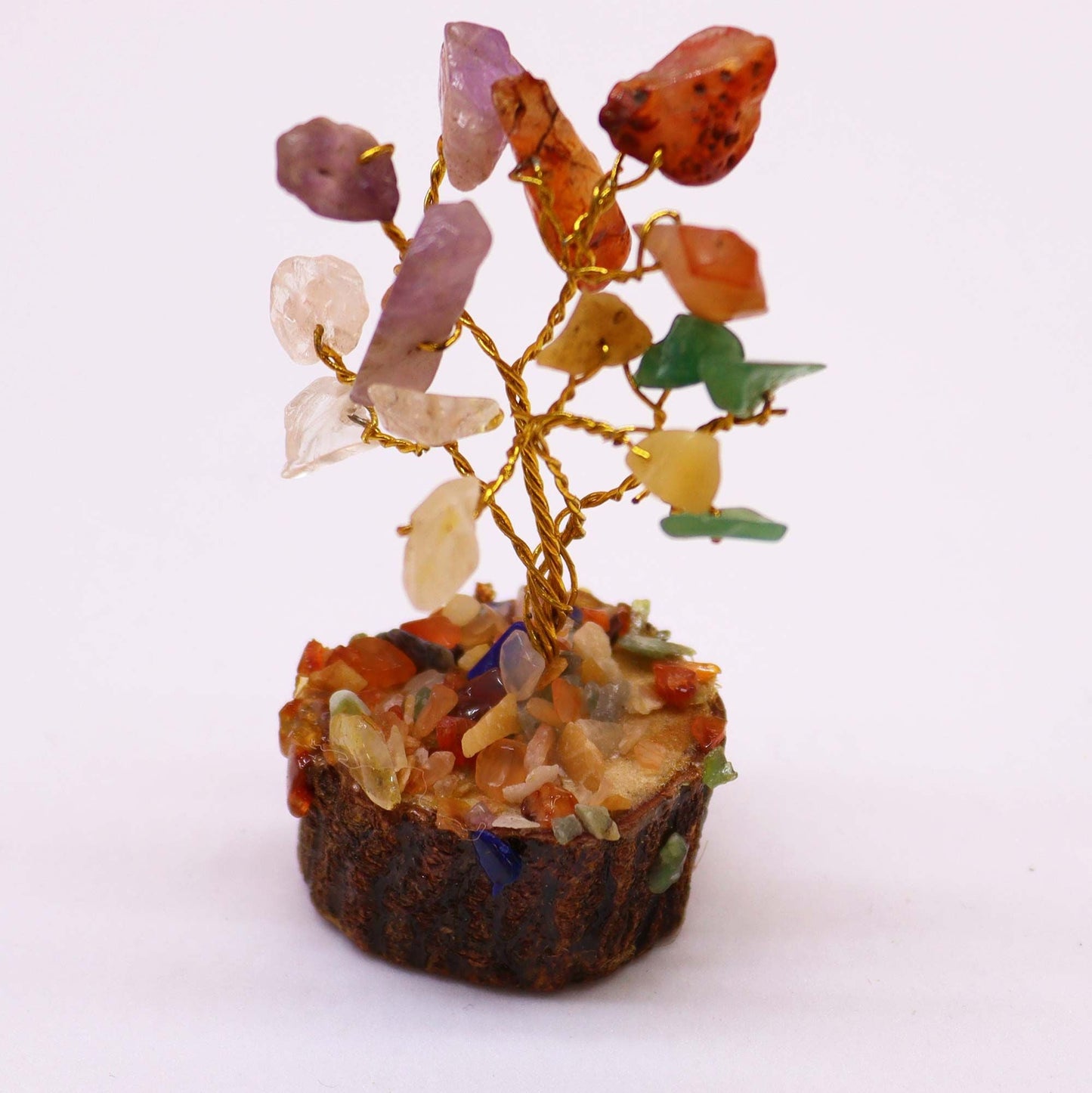 Polished Mini Gemstone Tree On Wood Base Multi Stones 15 Stones 1 featuring natural patterning and unique variations - Positive Faith Hope Love