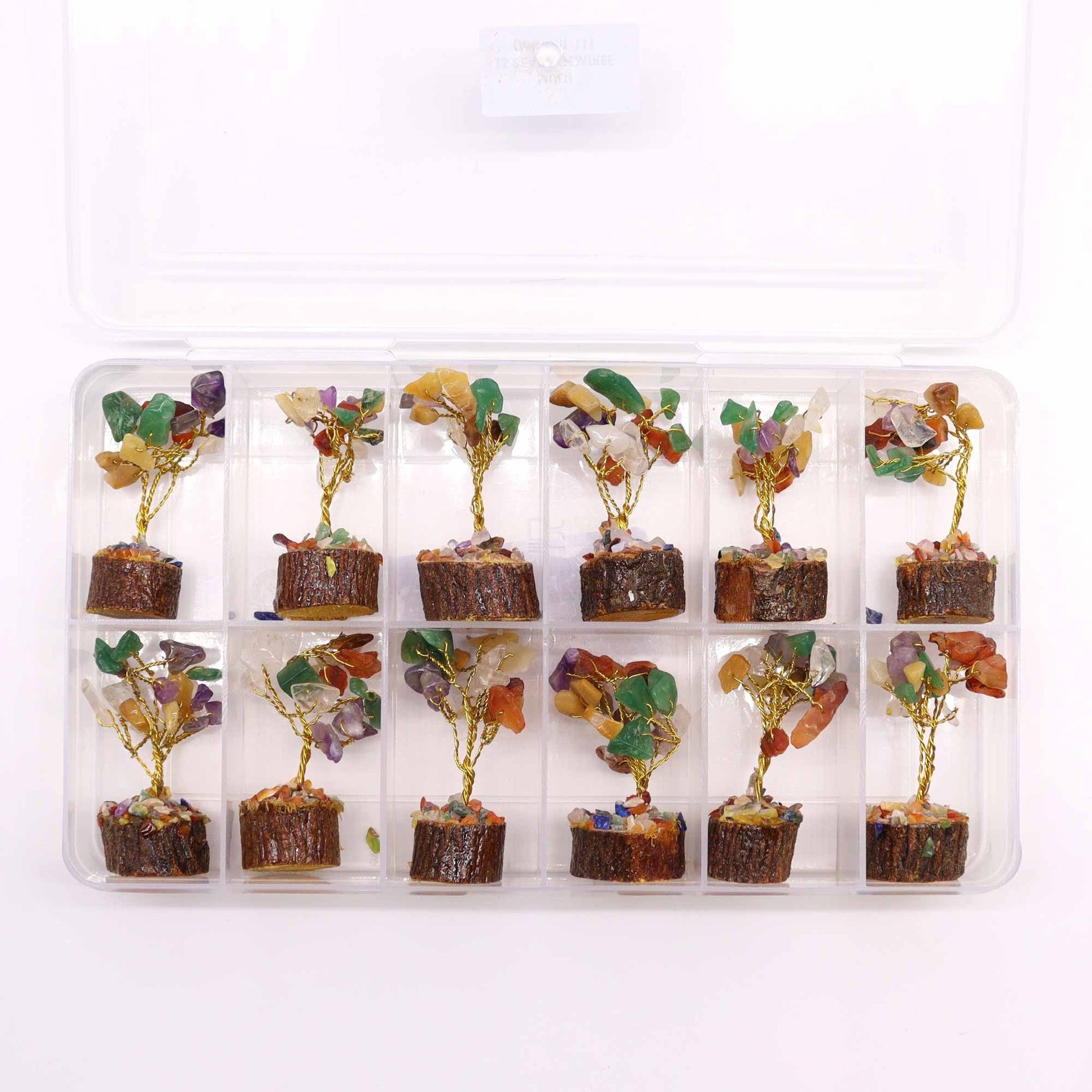 Polished Mini Gemstone Tree On Wood Base Multi Stones 15 Stones 1 featuring natural patterning and unique variations - Positive Faith Hope Love