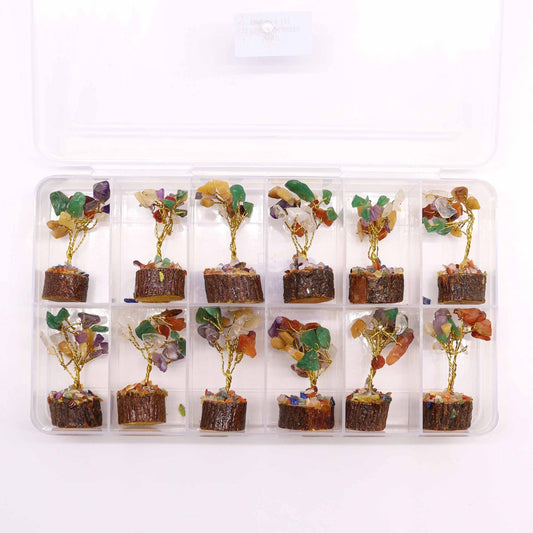 Polished Mini Gemstone Tree On Wood Base Multi Stones 15 Stones 1 featuring natural patterning and unique variations - Positive Faith Hope Love