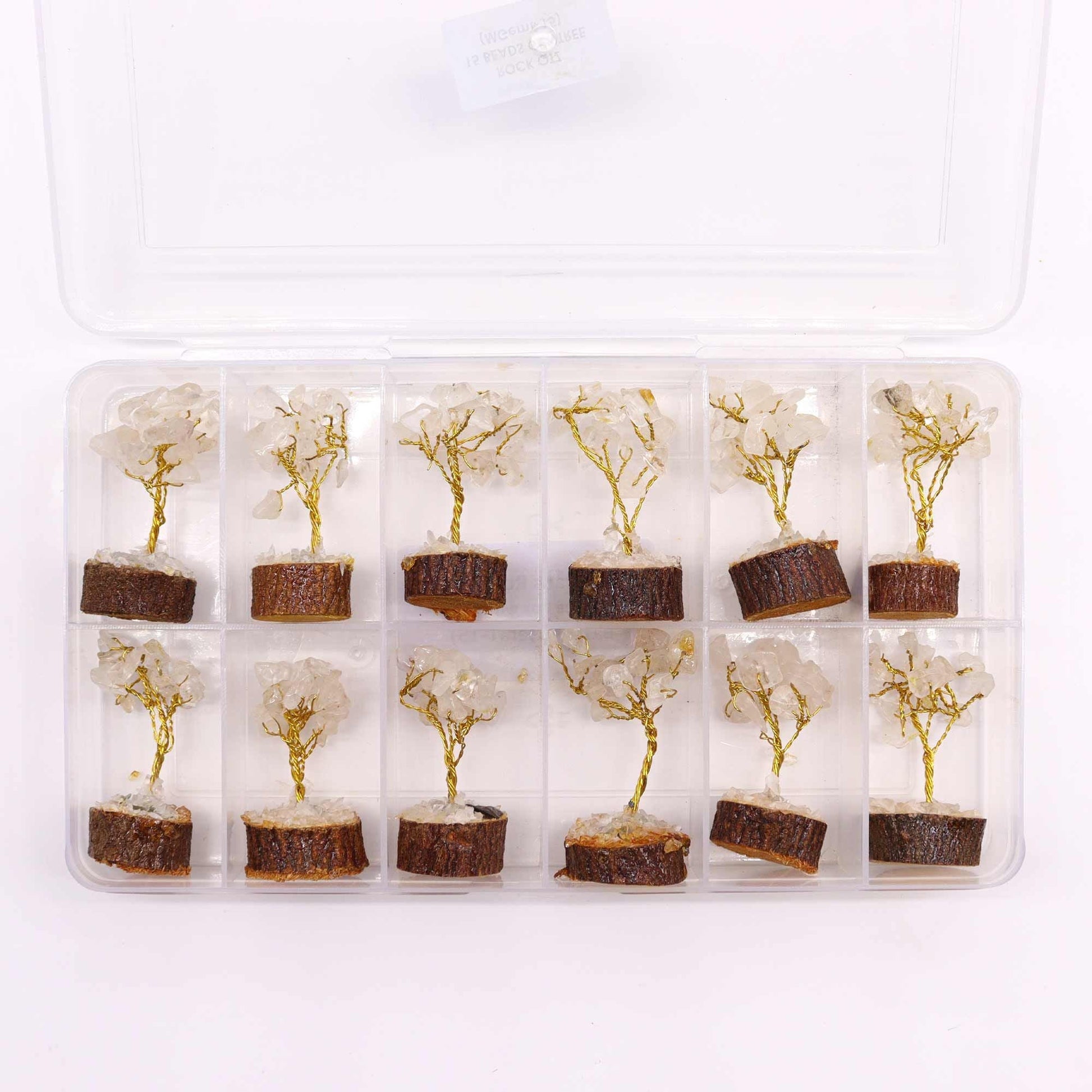 Polished Mini Gemstone Tree On Wood Base Rock Quartz 15 Stones 1 featuring natural patterning and unique variations - Positive Faith Hope Love