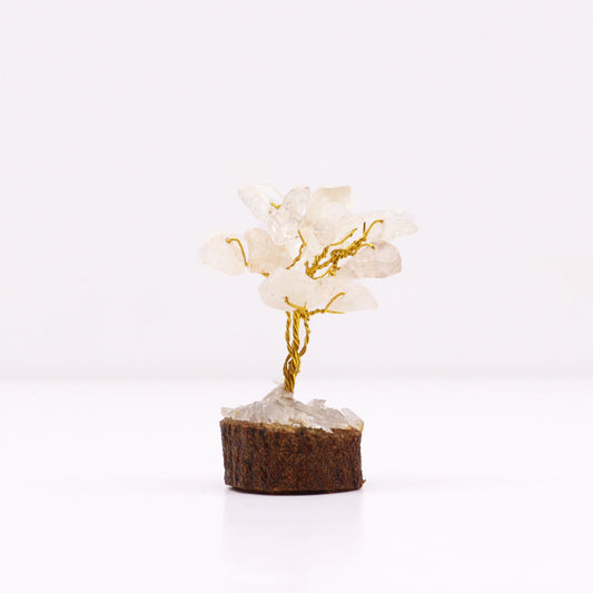 Polished Mini Gemstone Tree On Wood Base - Rock Quartz (15 stones) featuring natural patterning and unique variations - Positive Faith Hope Love