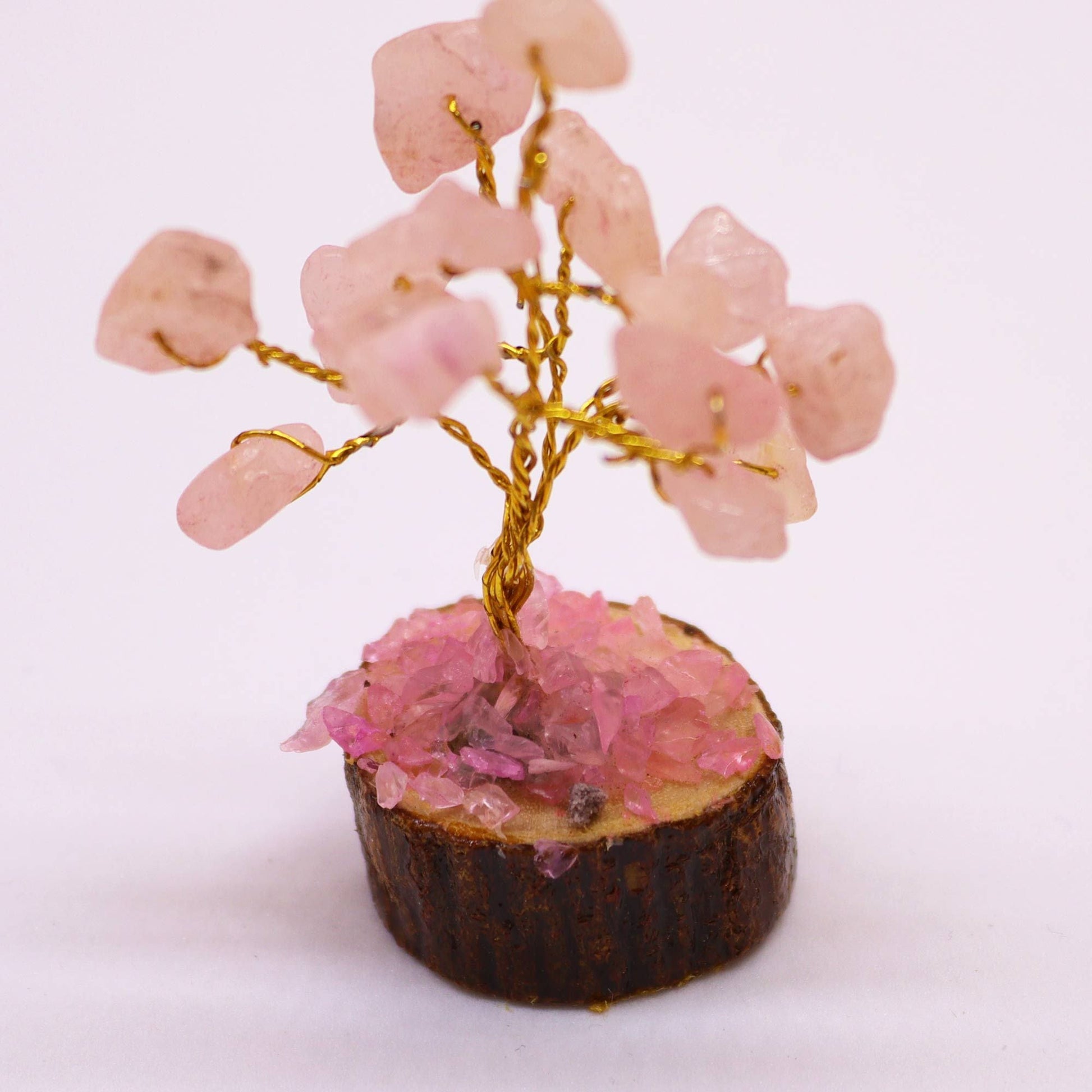 Polished Mini Gemstone Tree On Wood Base Rose Quartz 15 Stones 1 featuring soft pink tone and gentle translucence - Positive Faith Hope Love