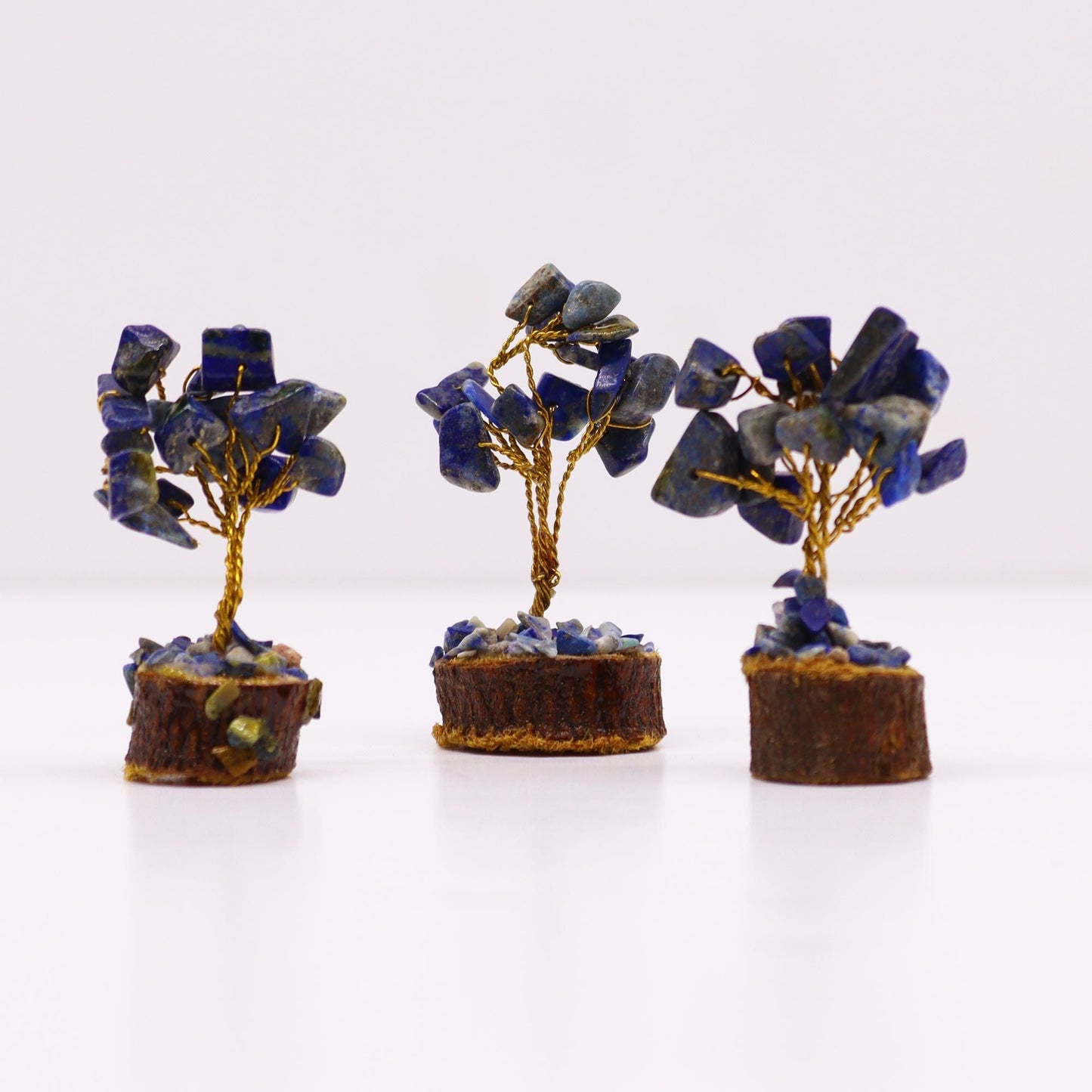 Polished Mini Gemstone Tree On Wood Base Sodalite 15 Stones featuring navy-blue tone with white veining - Positive Faith Hope Love