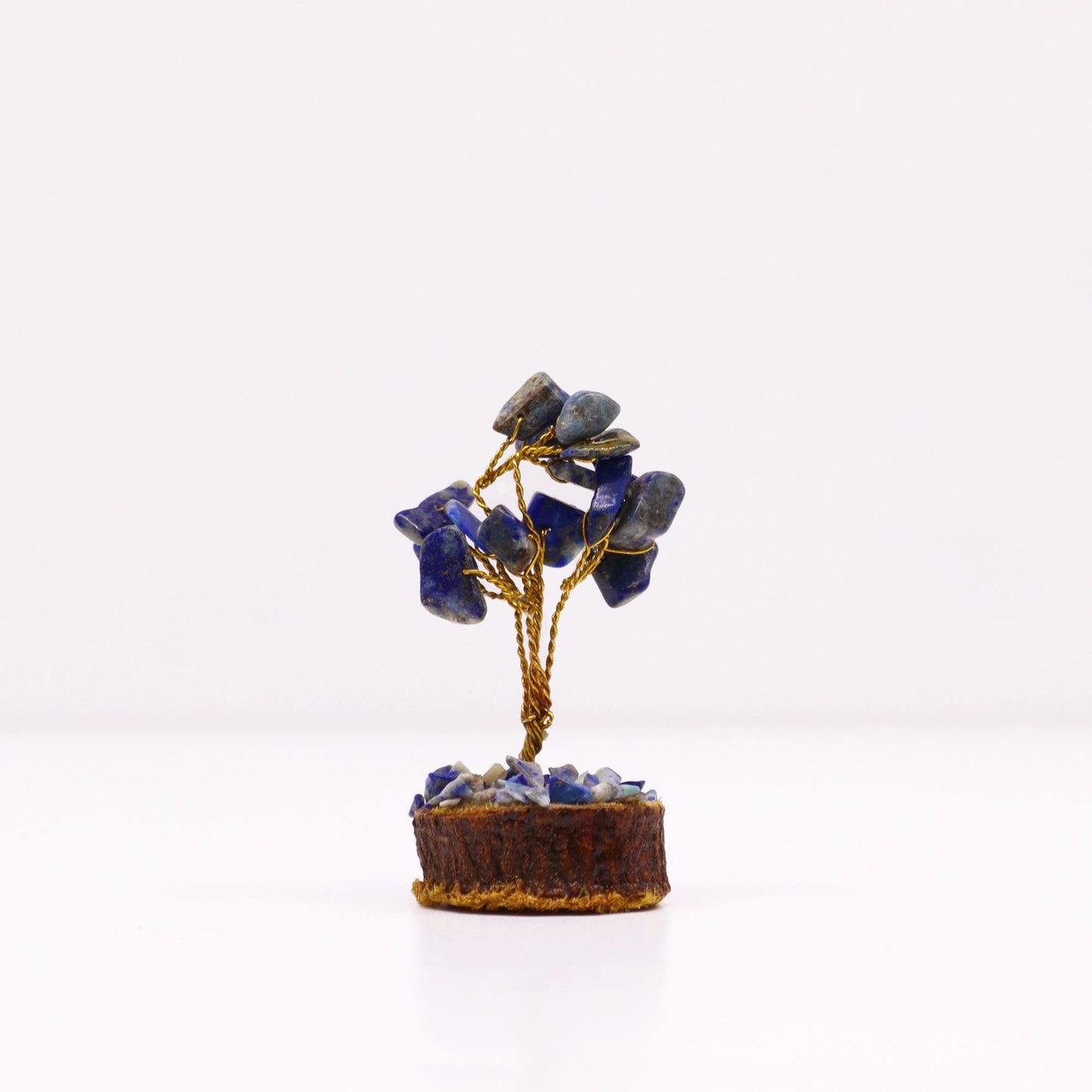 Polished Mini Gemstone Tree On Wood Base - Sodalite (15 stones) featuring navy-blue tone with white veining - Positive Faith Hope Love