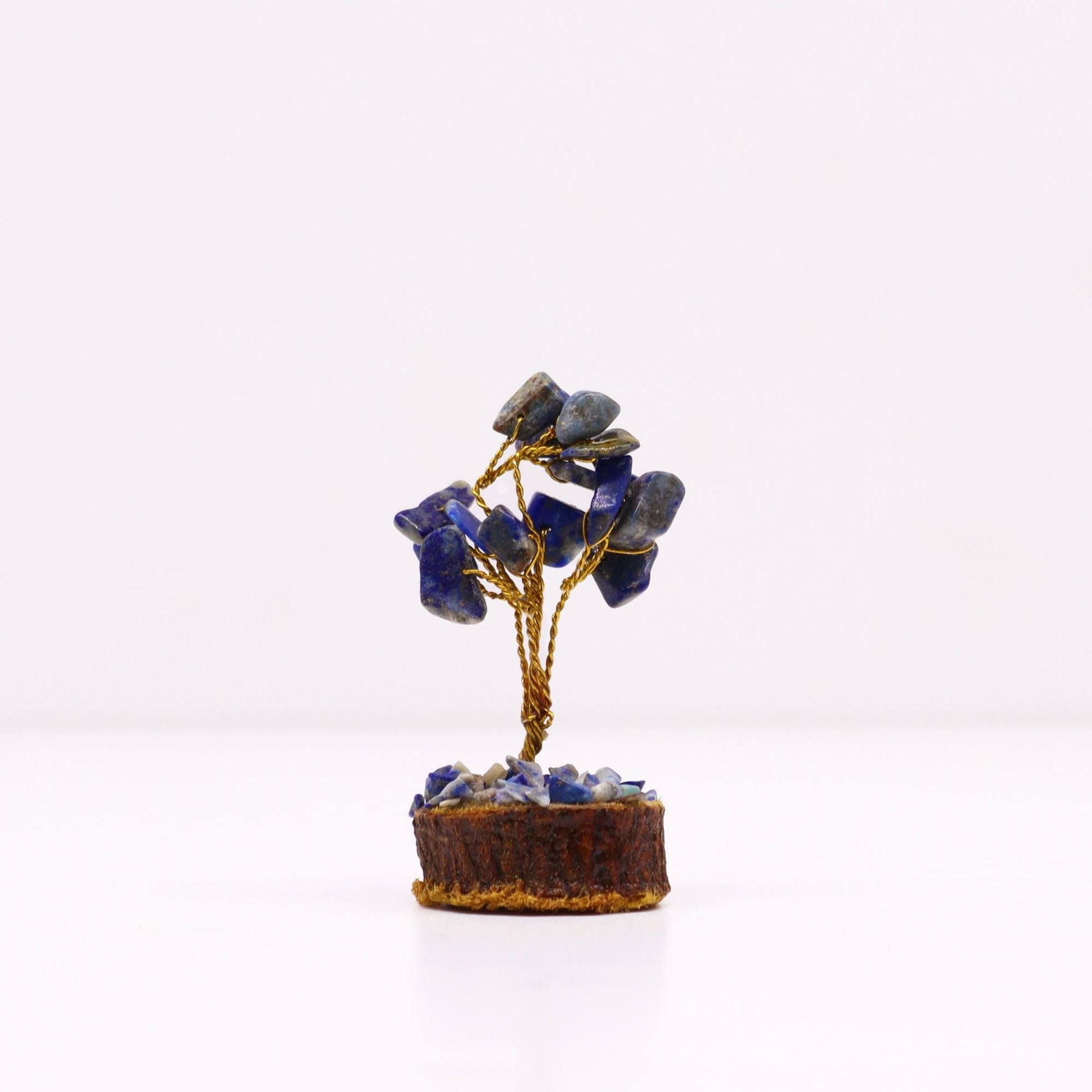 Polished Mini Gemstone Tree On Wood Base - Sodalite (15 stones) featuring navy-blue tone with white veining - Positive Faith Hope Love