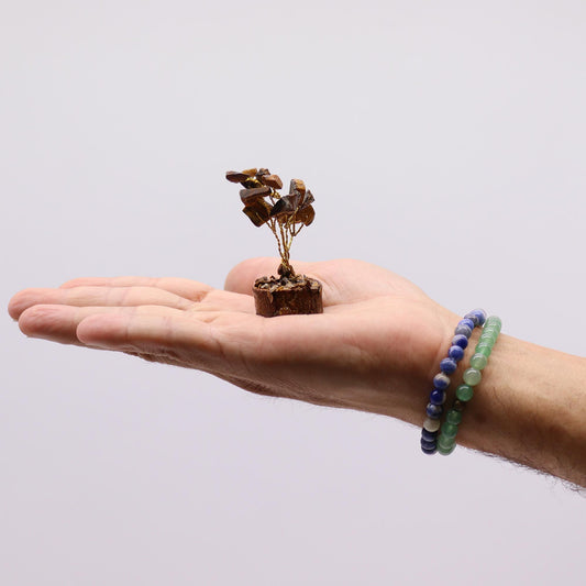 Polished Mini Gemstone Tree On Wood Base Tigereye 15 Stones 1 featuring natural patterning and unique variations - Positive Faith Hope Love