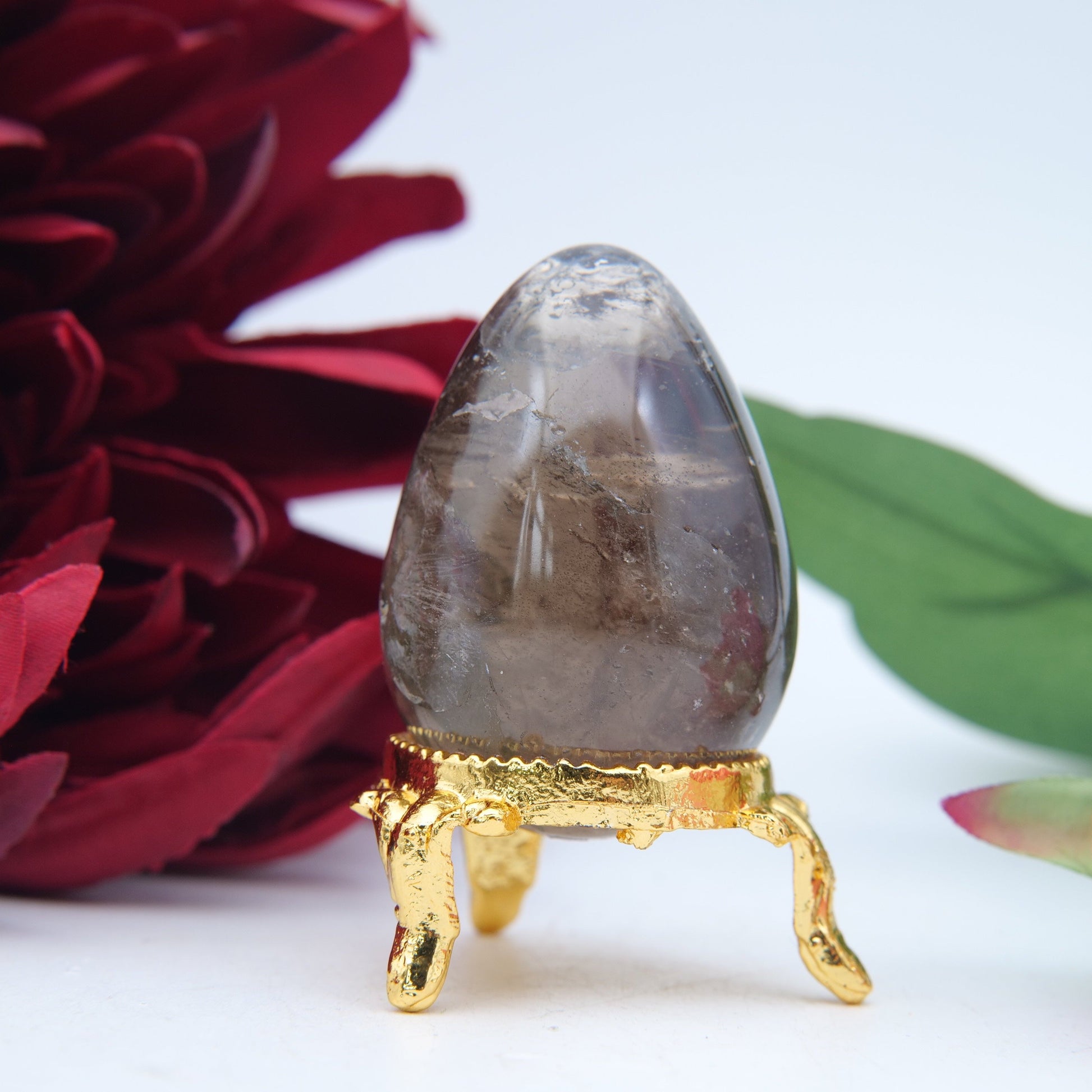 Polished Mini Morion Smokey Quartz Egg featuring natural patterning and unique variations - Positive Faith Hope Love
