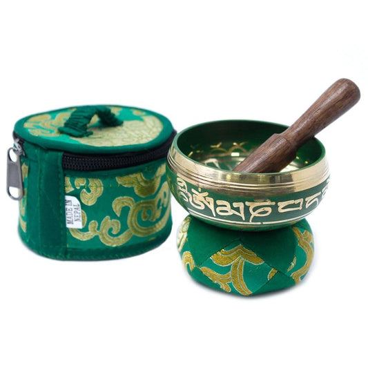 Polished Mini Singing Bowl Gift Set Green featuring natural patterning and unique variations - Positive Faith Hope Love