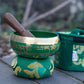 Polished Mini Singing Bowl Gift Set Green featuring natural patterning and unique variations - Positive Faith Hope Love