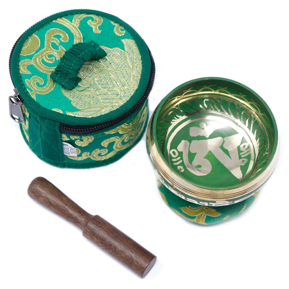 Polished Mini Singing Bowl Gift Set Green featuring natural patterning and unique variations - Positive Faith Hope Love