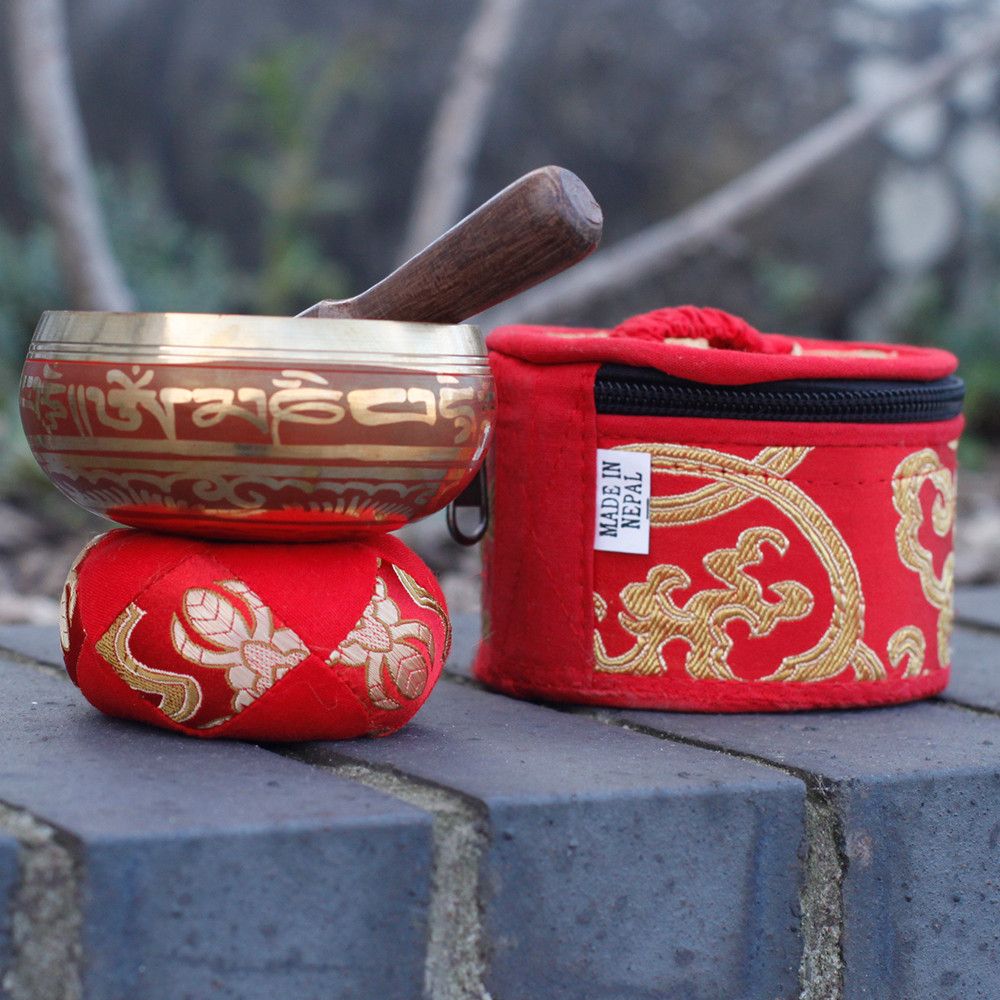Polished Mini Singing Bowl Gift Set Red featuring natural patterning and unique variations - Positive Faith Hope Love