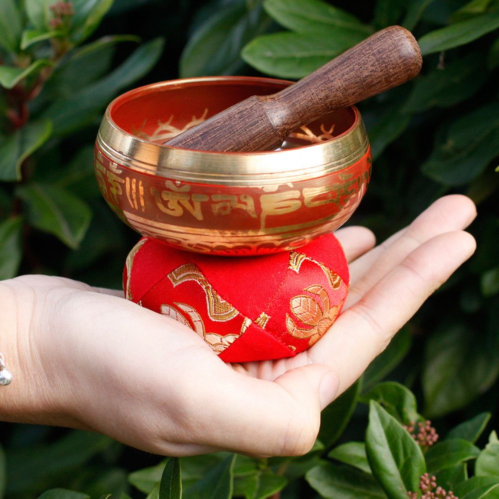 Polished Mini Singing Bowl Gift Set Red featuring natural patterning and unique variations - Positive Faith Hope Love