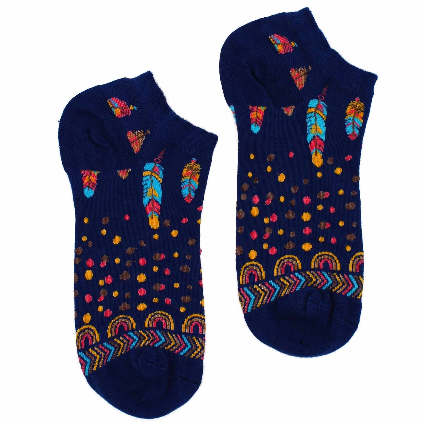 Polished M/L Hop Hare Bamboo Socks Low (7.5-11.5) - Indian Feathers featuring natural patterning and unique variations - Positive Faith Hope Love