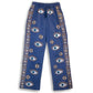 Polished Ml Nomad Sari On The Med Collection Lounge Pants Rich Blue Gold Hand Painted Evil Eye Design featuring natural patterning - Positive Faith Hope Love