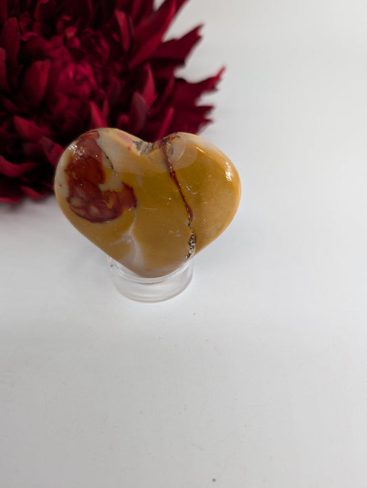 Polished Mookaite Jasper Heart Palm Stone 55Mm featuring earthy patterns and matte-gloss finish - Positive Faith Hope Love