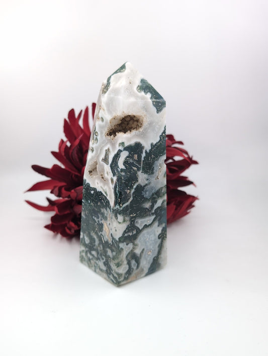 Moss Agate Tower 720g - Positive Faith Hope Love