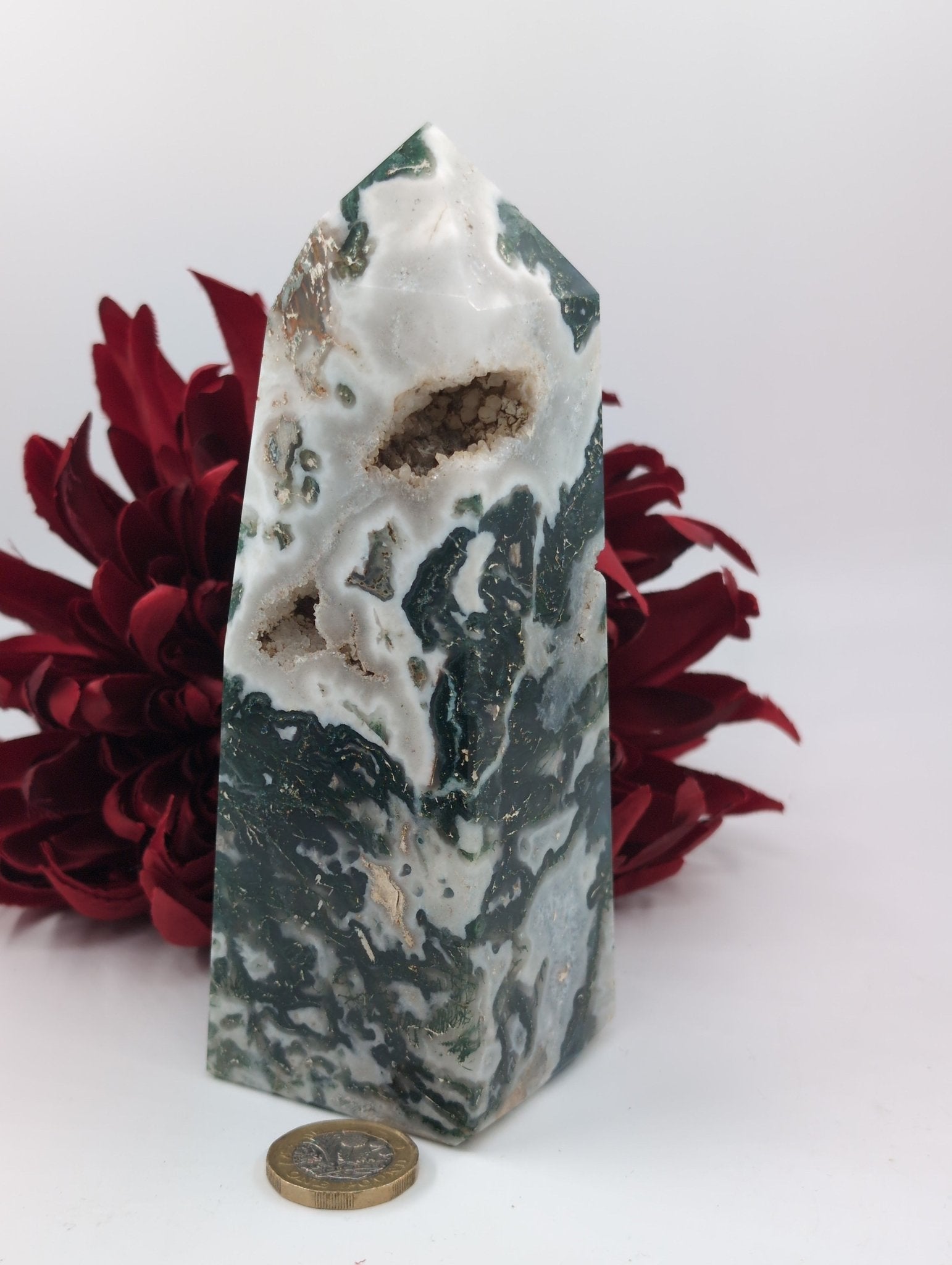 Moss Agate Tower 720g - Positive Faith Hope Love