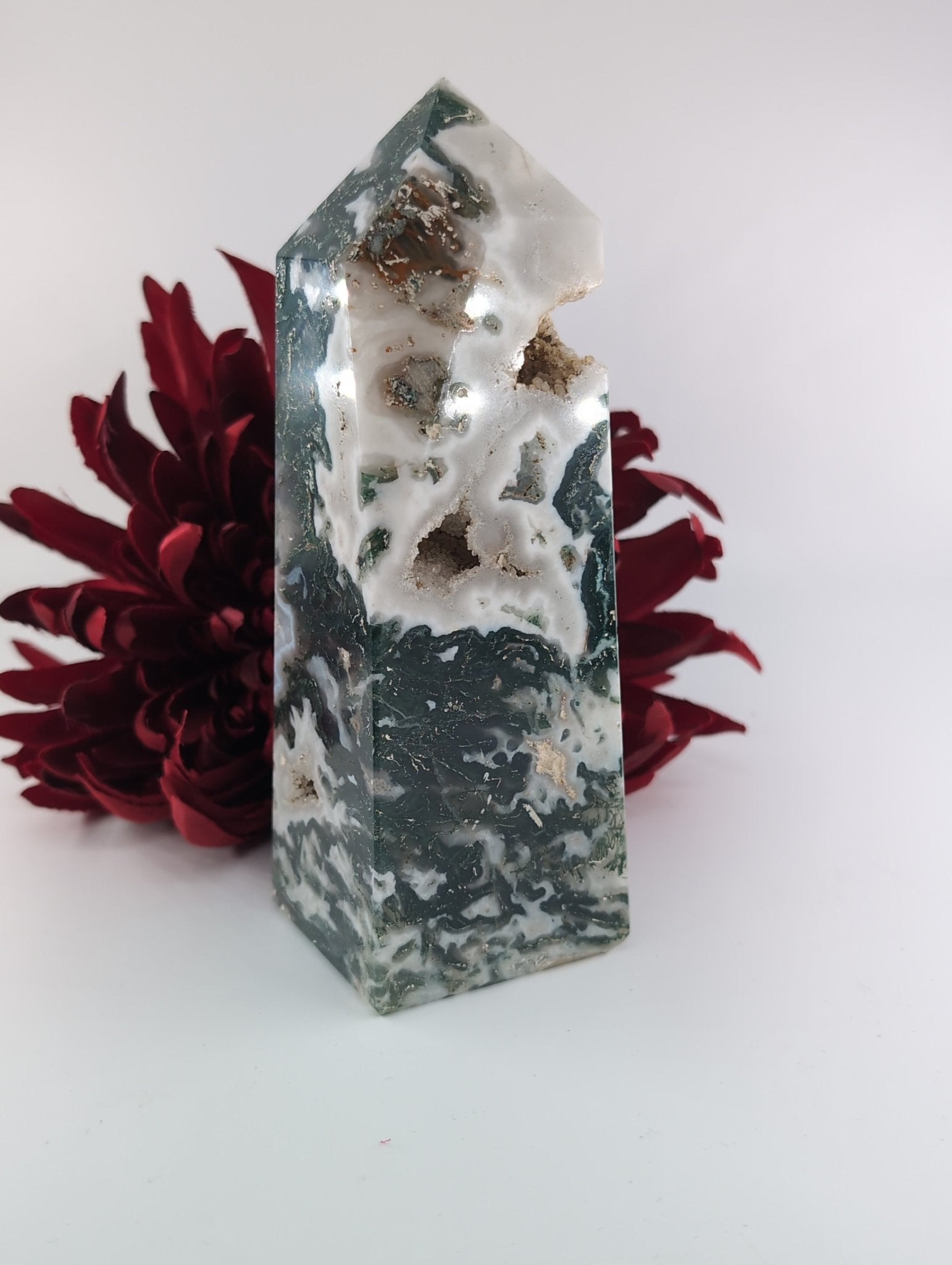 Moss Agate Tower 720g - Positive Faith Hope Love