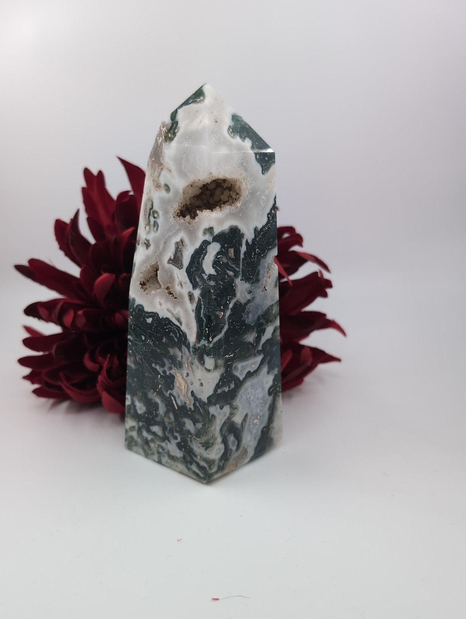 Moss Agate Tower 720g - Positive Faith Hope Love