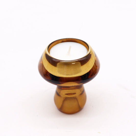 Polished Mushroom Flip Dinner Candle / Tealight Holder - Antique Amber featuring natural patterning and unique variations - Positive Faith Hope Love