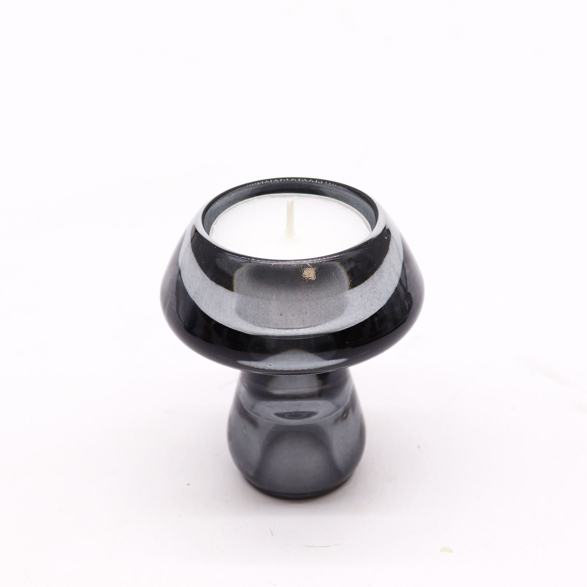 Polished Mushroom Flip Dinner Candle Tealight Holder Midnight Grey featuring natural patterning and unique variations - Positive Faith Hope Love