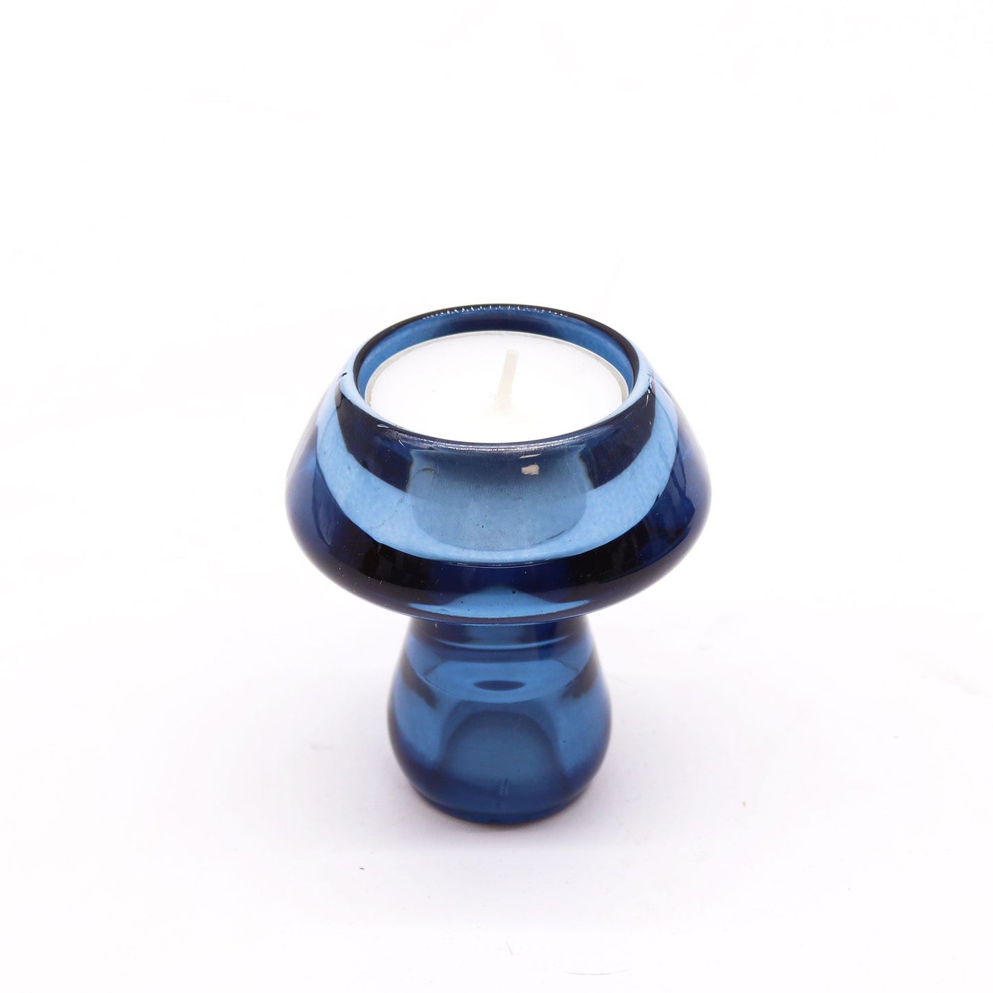 Polished Mushroom Flip Dinner Candle Tealight Holder Royal Blue featuring natural patterning and unique variations - Positive Faith Hope Love