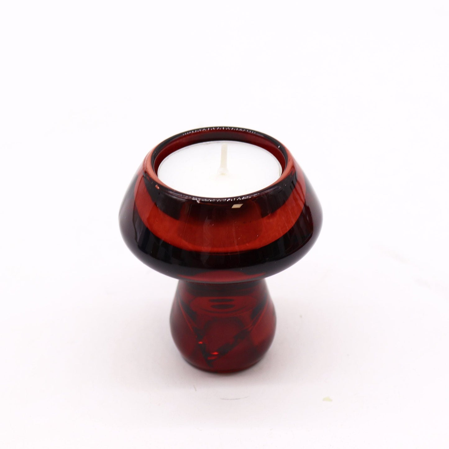 Polished Mushroom Flip Dinner Candle Tealight Holder Vampire Red featuring natural patterning and unique variations - Positive Faith Hope Love