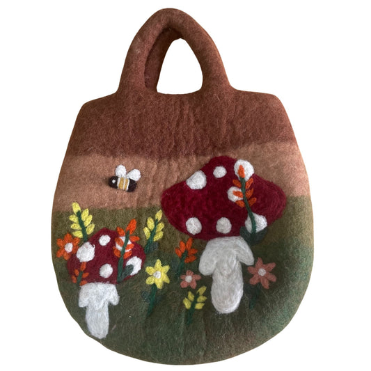 Polished Mushroom Garden Felted Bag featuring natural patterning and unique variations - Positive Faith Hope Love