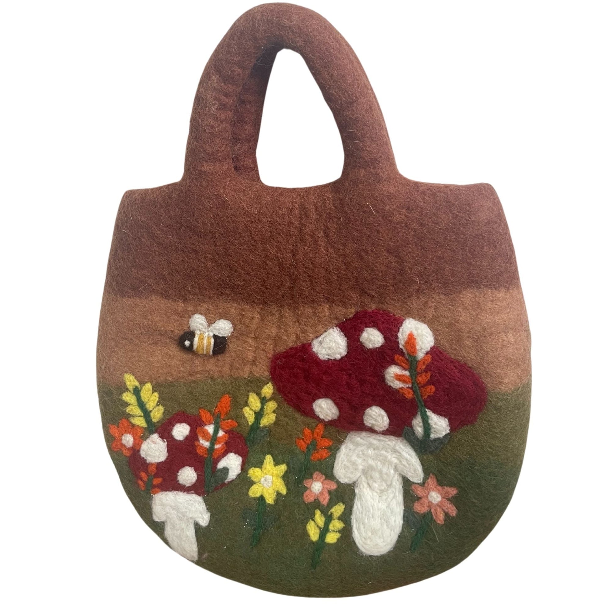 Polished Mushroom Garden Felted Bag featuring natural patterning and unique variations - Positive Faith Hope Love