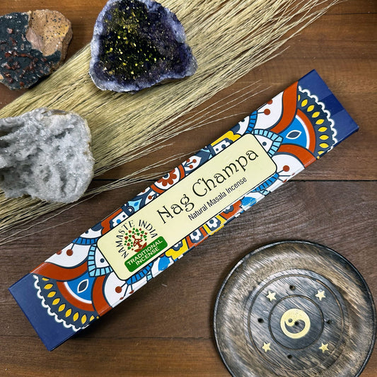 Polished Namaste Mandala Masala Incense Nagchampa featuring natural patterning and unique variations - Positive Faith Hope Love