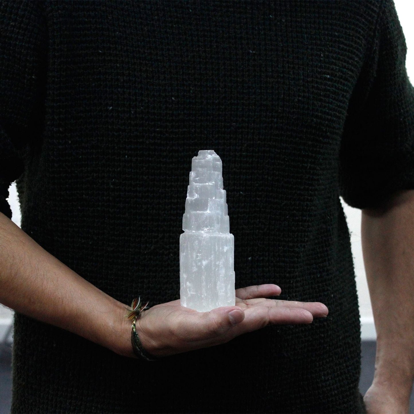 Polished Natiural Selenite Tower 15 Cm featuring satin white sheen and fibrous texture - Positive Faith Hope Love