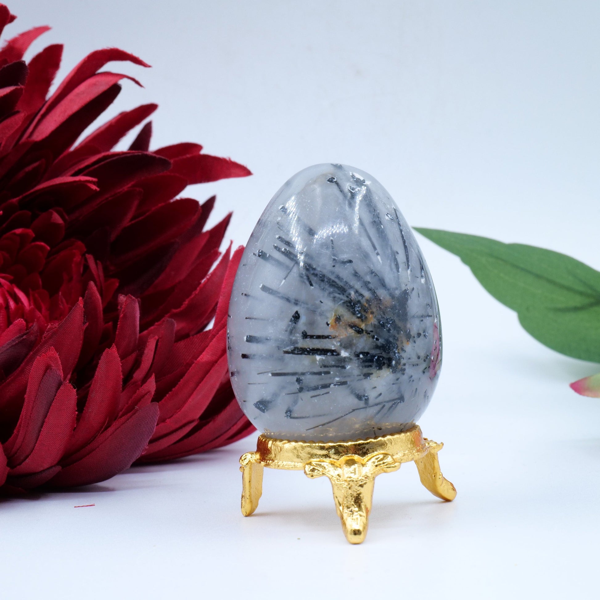 Polished Natural Black Rutile Quartz Egg 130G featuring natural patterning and unique variations - Positive Faith Hope Love