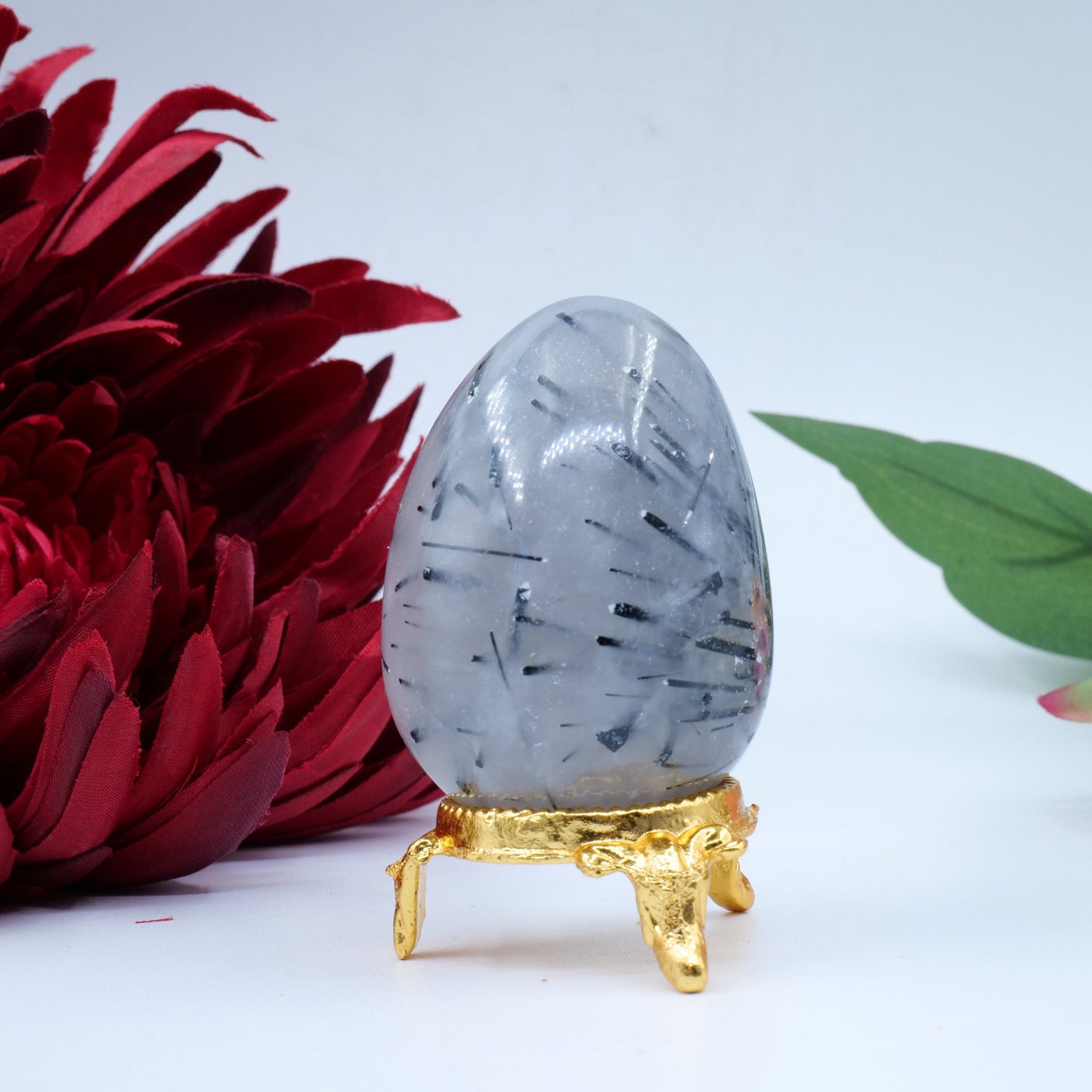 Polished Natural Black Rutile Quartz Egg 130G featuring natural patterning and unique variations - Positive Faith Hope Love