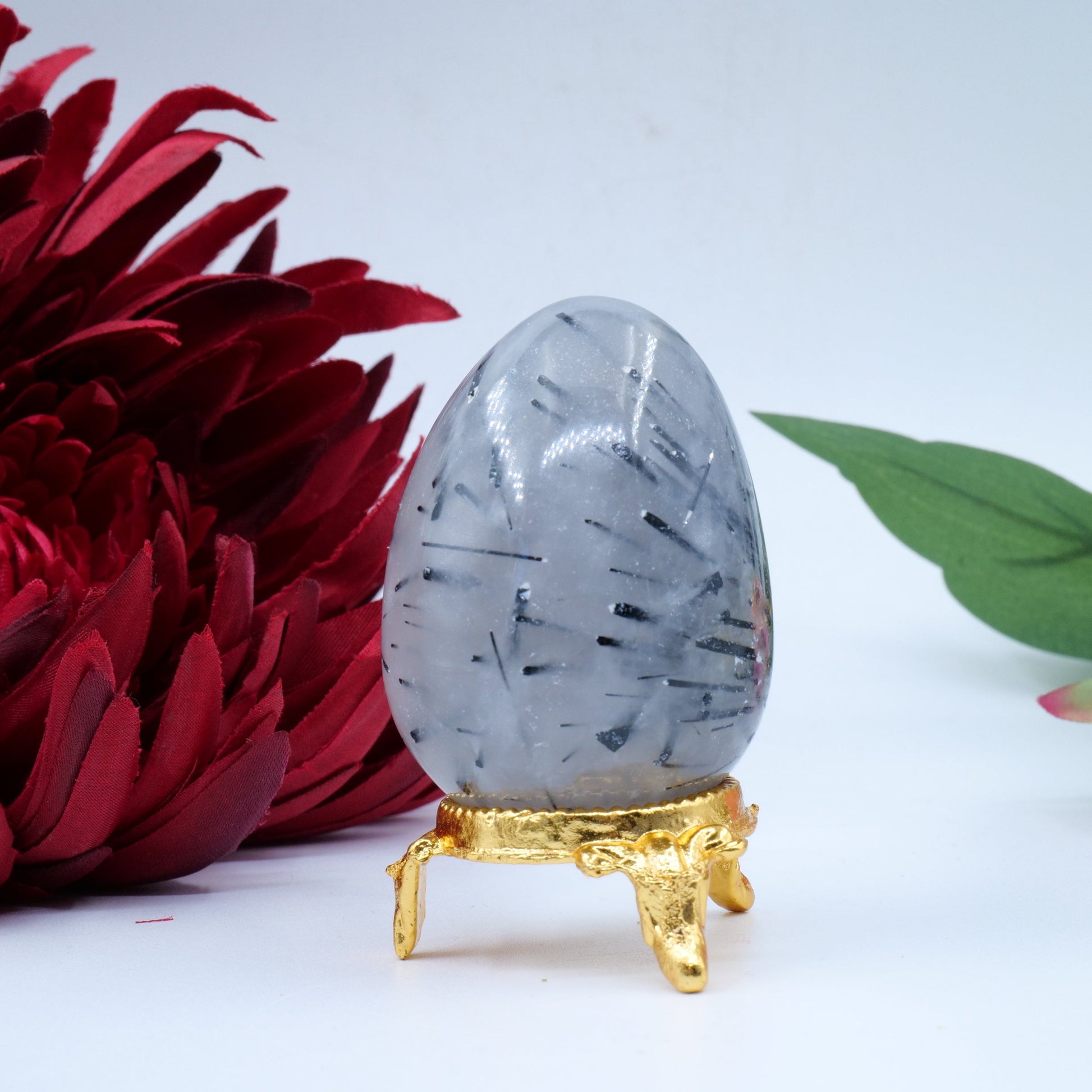 Polished Natural Black Rutile Quartz Egg 130G featuring natural patterning and unique variations - Positive Faith Hope Love