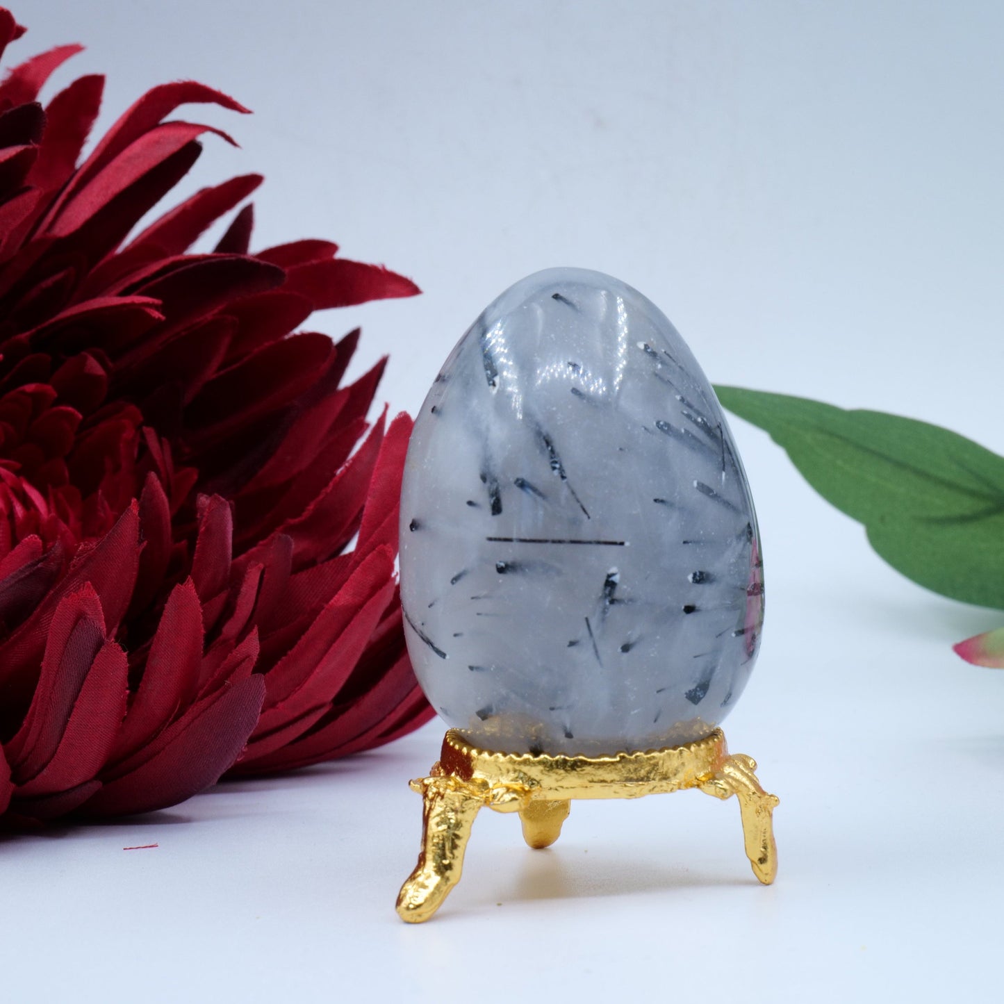 Polished Natural Black Rutile Quartz Egg 130G featuring natural patterning and unique variations - Positive Faith Hope Love