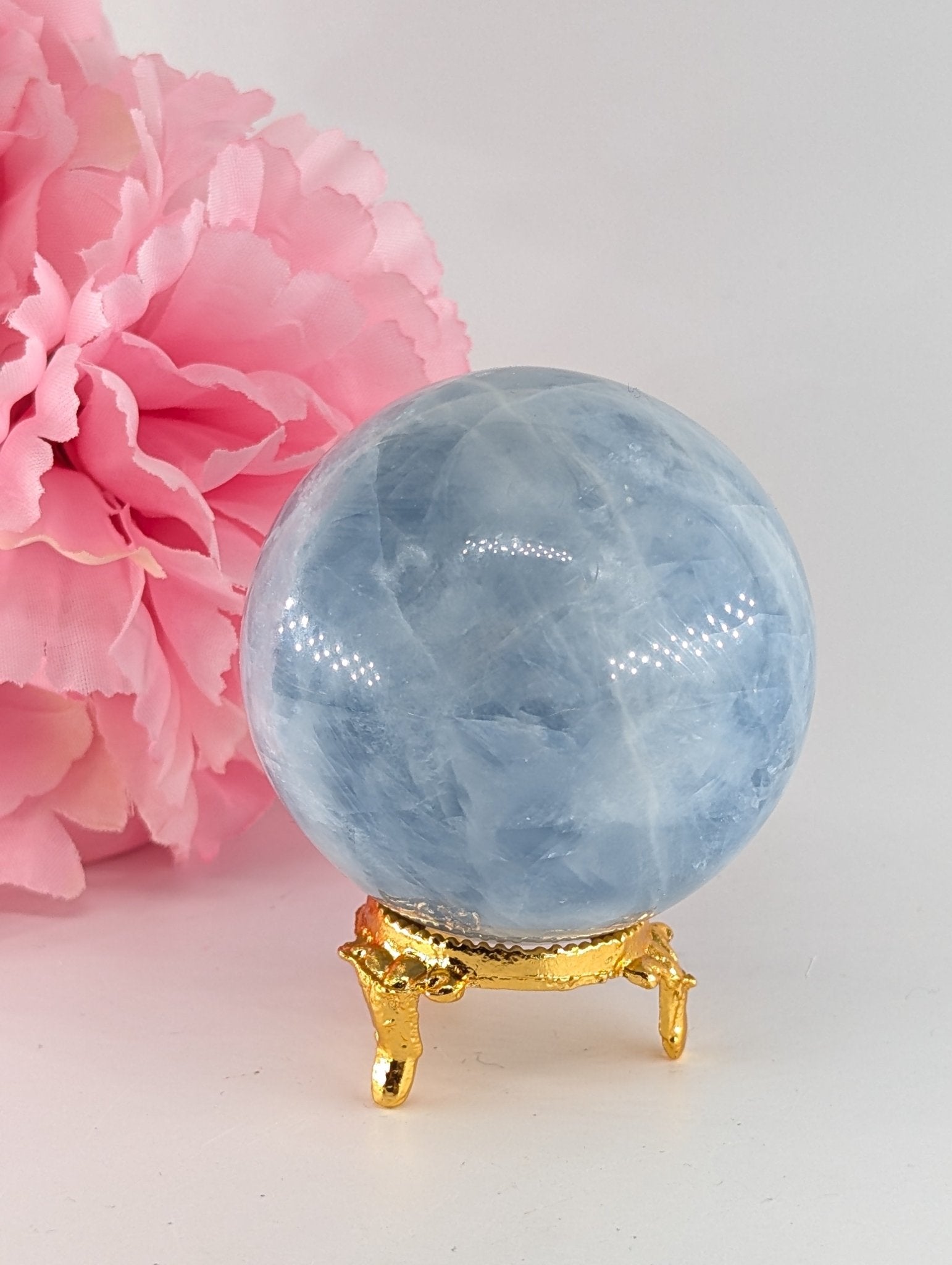 Natural Blue Calcite Sphere (348g, 63mm) from Madagascar - Positive Faith Hope Love