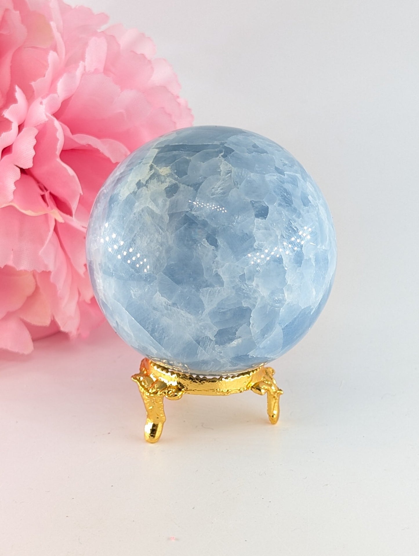 Natural Blue Calcite Sphere (382g, 65mm) from Madagascar - Positive Faith Hope Love