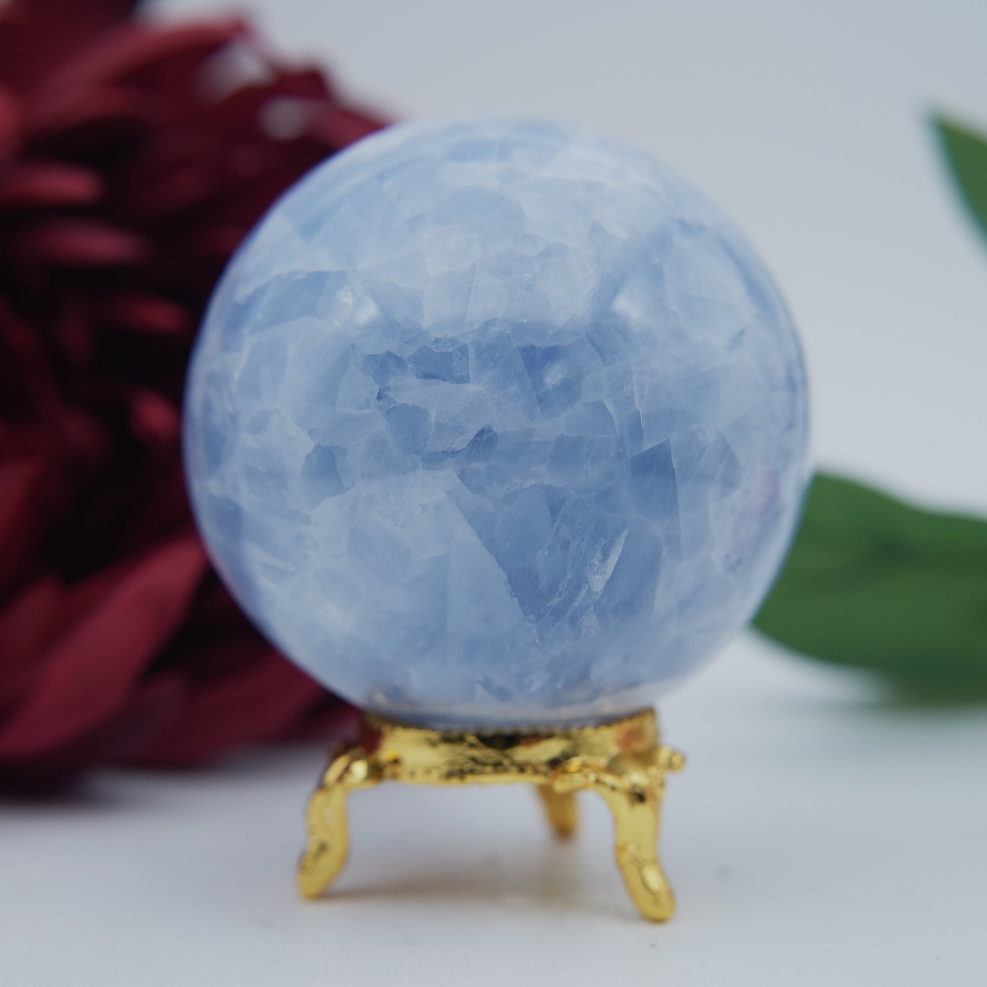 Natural Blue Calcite Sphere (382g, 65mm) from Madagascar - Positive Faith Hope Love