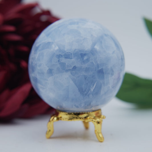 Natural Blue Calcite Sphere (382g, 65mm) from Madagascar - Positive Faith Hope Love