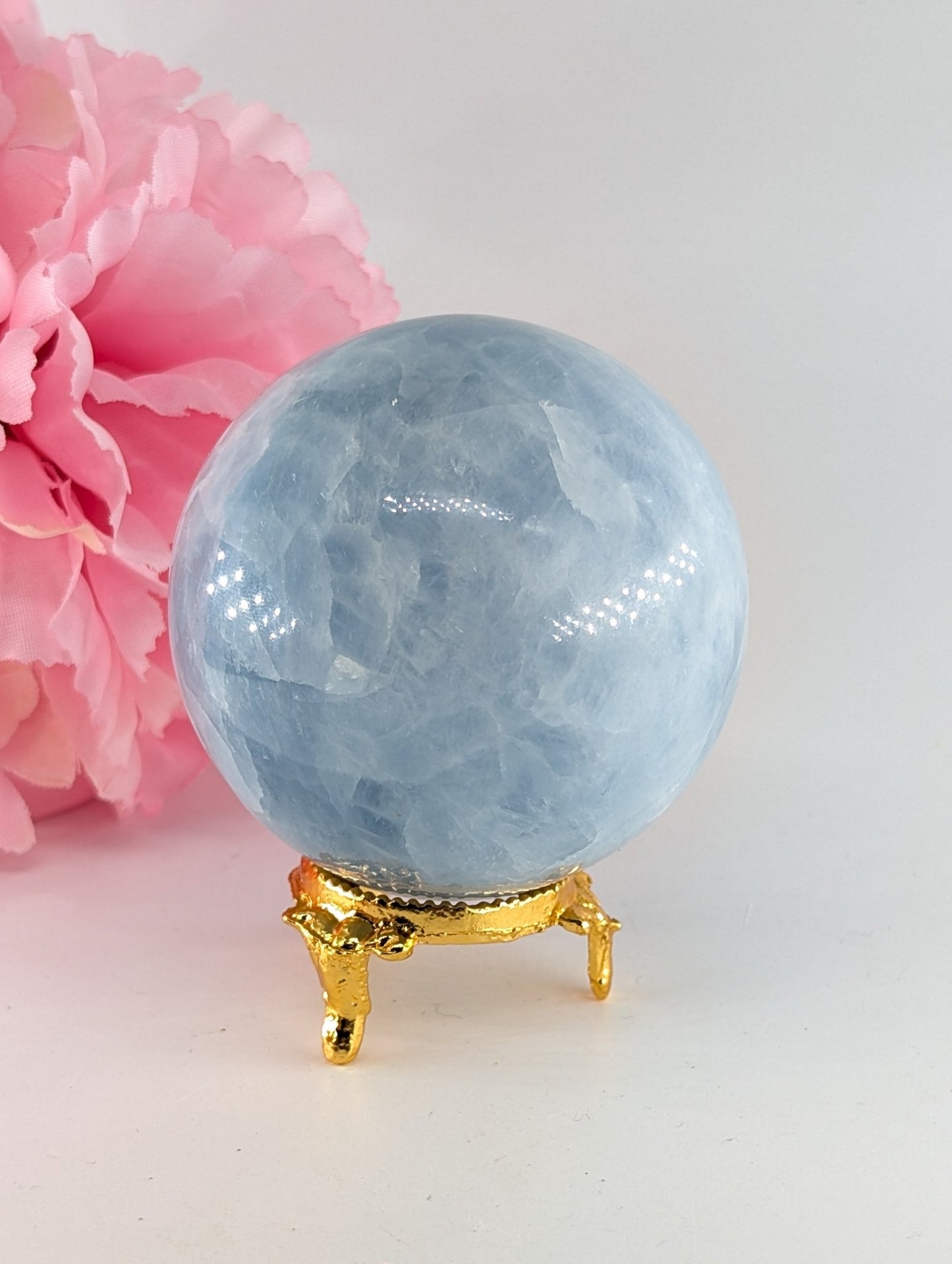 Natural Blue Calcite Sphere (397g, 66mm) from Madagascar - Positive Faith Hope Love