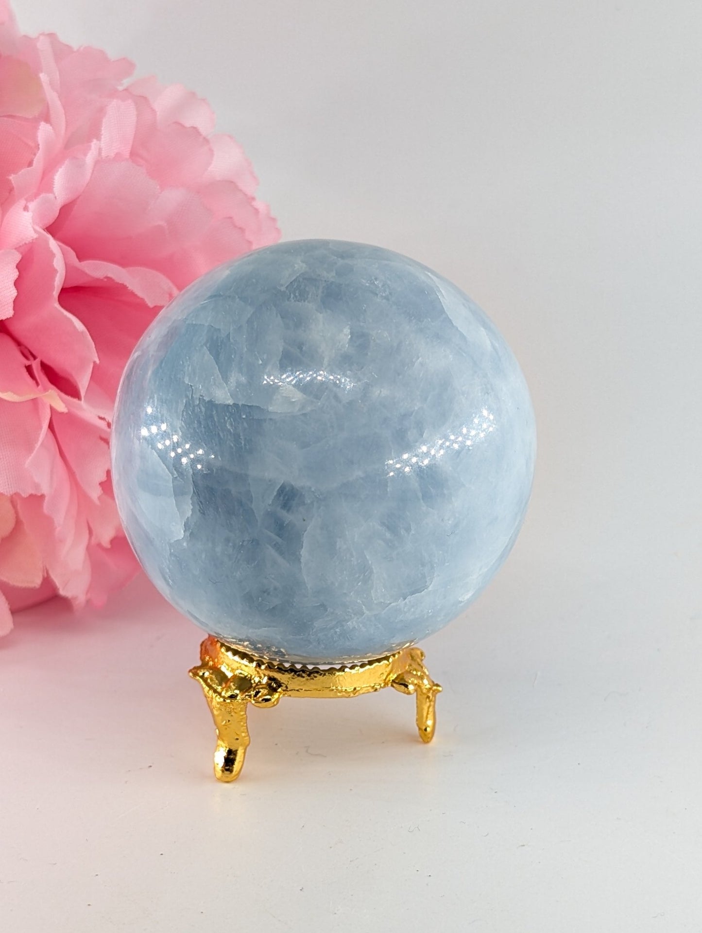 Natural Blue Calcite Sphere (397g, 66mm) from Madagascar - Positive Faith Hope Love