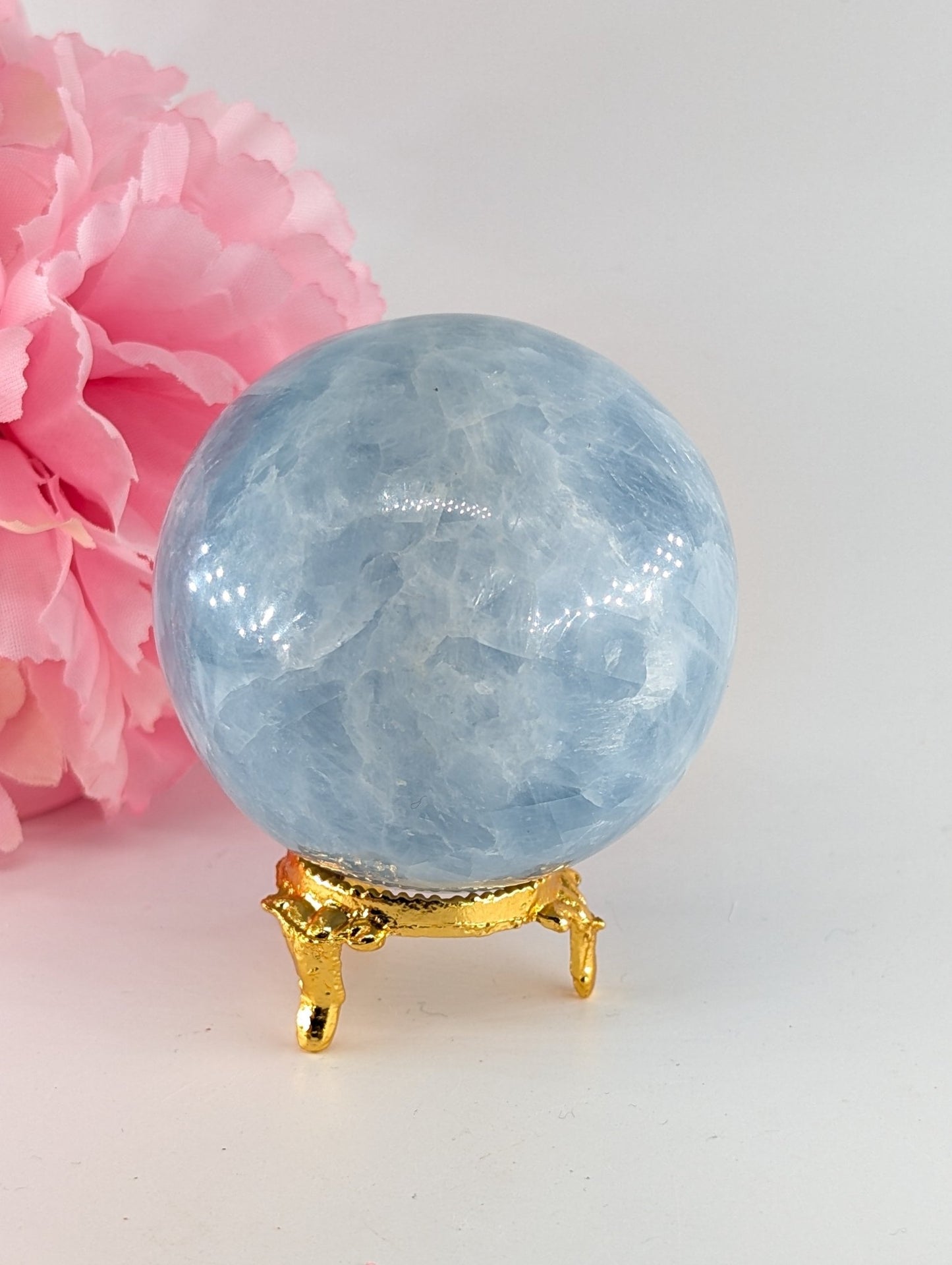 Natural Blue Calcite Sphere (397g, 66mm) from Madagascar - Positive Faith Hope Love