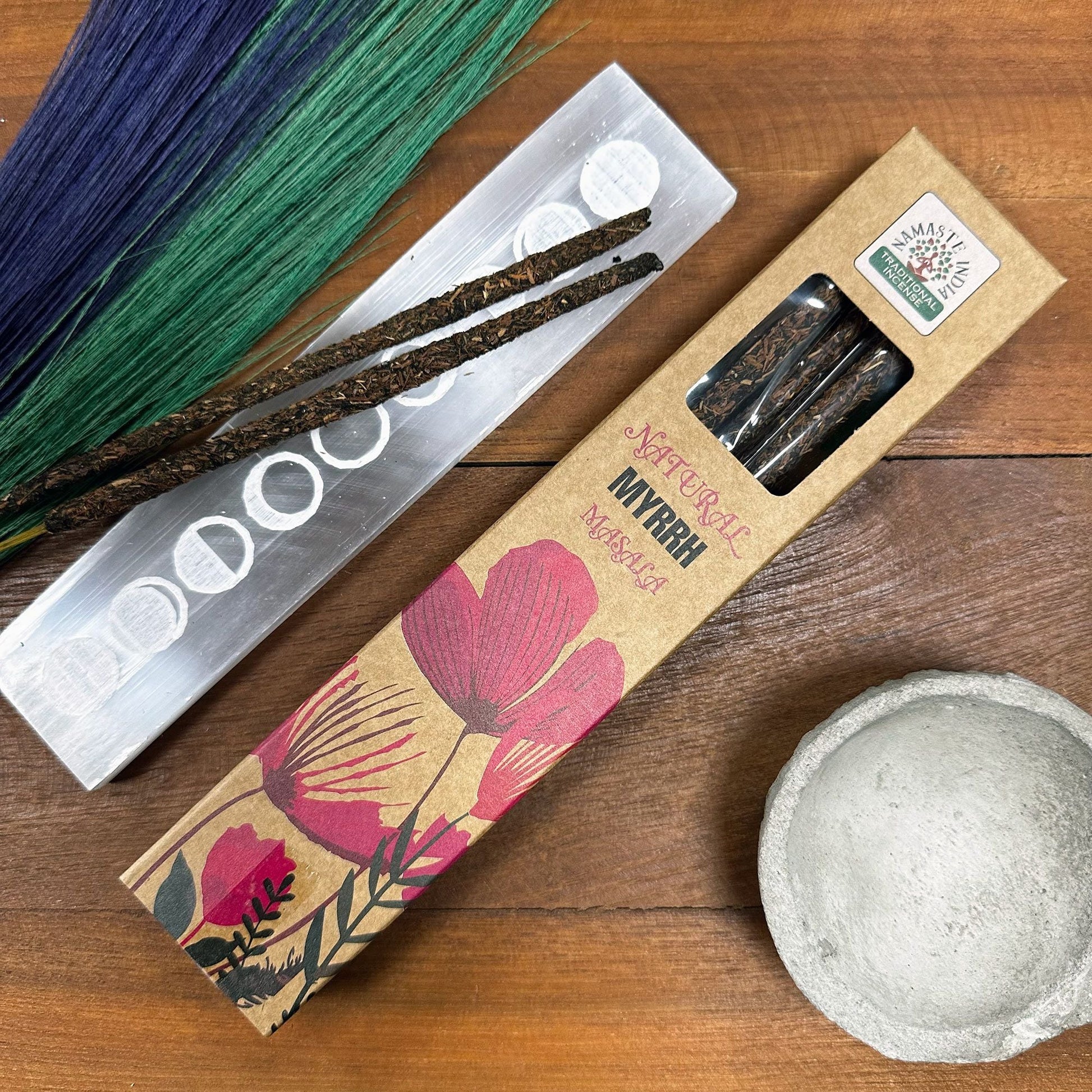 Polished Natural Botanical Masala Incense Myrrh featuring natural patterning and unique variations - Positive Faith Hope Love
