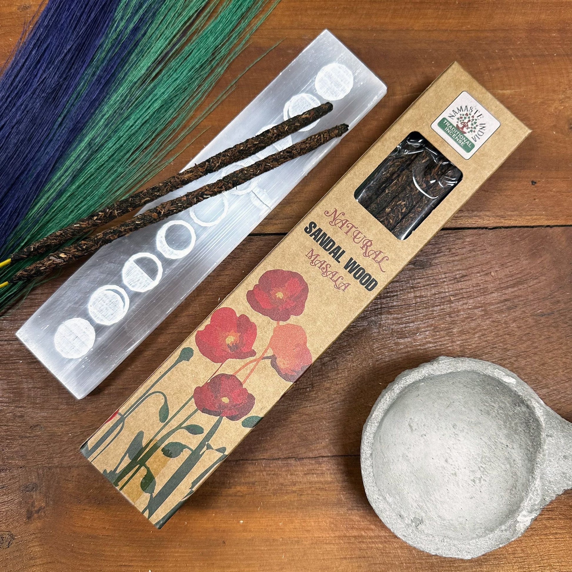 Polished Natural Botanical Masala Incense Sandalwood featuring natural patterning and unique variations - Positive Faith Hope Love